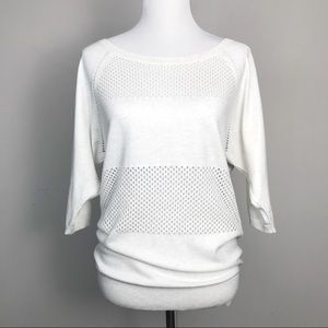 Lole Cream Raglan ¾ Sleeve Open Knit Sweater Top